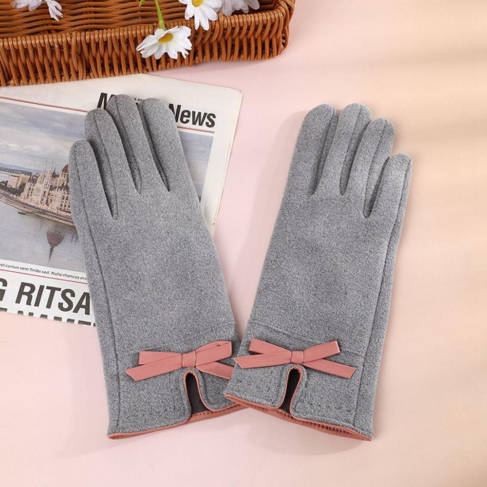 Velvet Women Bow Elastic Full Finger Gloves Female Gloves  Gloves Suede Leather Mittens