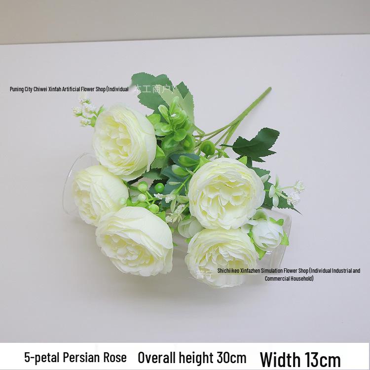 5-Head Peony & Persian Rose Artificial Flowers - Small Bunch for Home or Wedding Decor