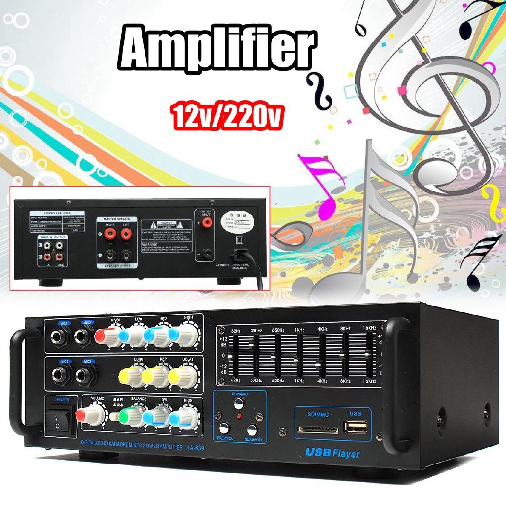 1200 Watt Professional Audio Home Stereo Amplifier Home Theater Amplifiers Audio Black 12/220 Volt