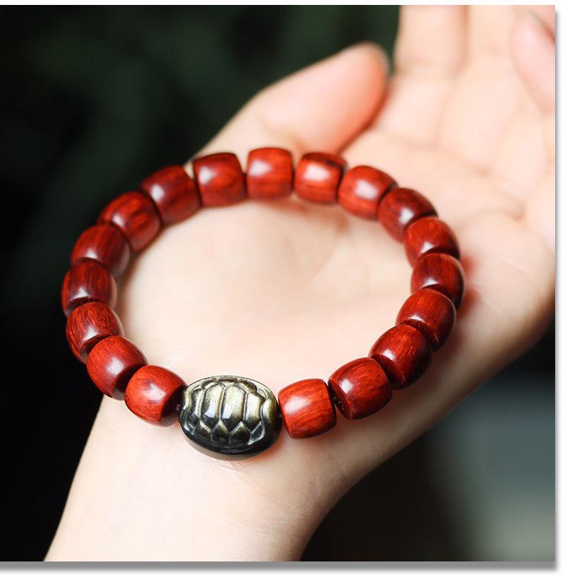 Women's Small-Leaf Rosewood Bracelet with Mother-of-Pearl Bead, Wenwan Buddhist Calming Ornament, Unisex.