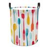 Colorful Utensil Print Round Storage Bucket | Heavy-Duty Polyester Fabric Hamper & Recycling Bin For Home, Dorm, Kitchen, Bathroom - Space-Saving Orga