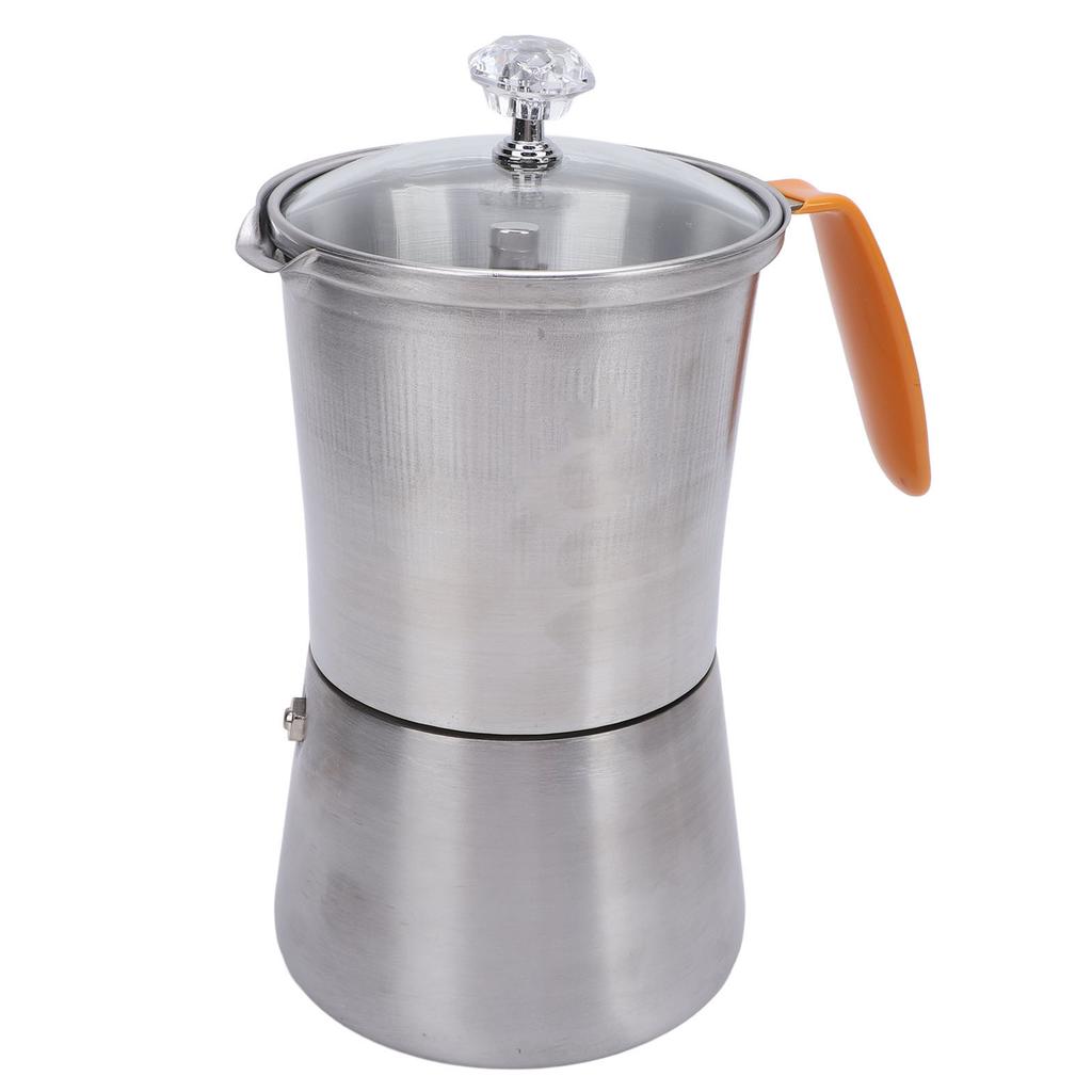 Stainless Steel Portable Hand Pour Coffee Pot with Glass Lid Heat Resistant Handle for Italian