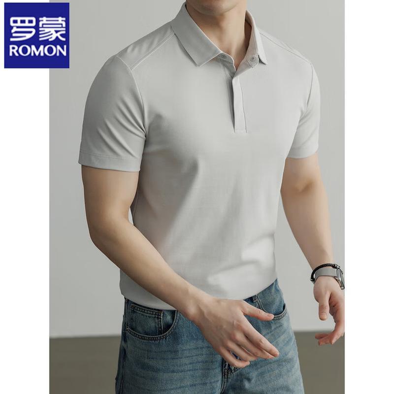 ROMON Men's Mulberry Silk Quick-Dry Breathable Polo T-Shirt