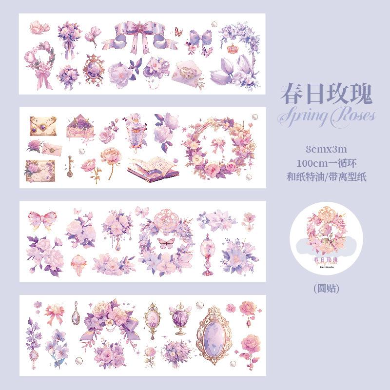 8*300cm 1roll Spring rose theme tape Sticker Decorative Hand Account Diary Album Scrapbooking accessories Masking tape