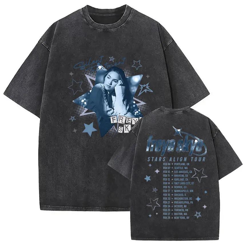 Zpěvačka Freya Skye Stars Align Tour 2026 Vintage Prané Trička Pánské Dámské Letní Estetické Oblečení Hip-hop Oversized Tričko