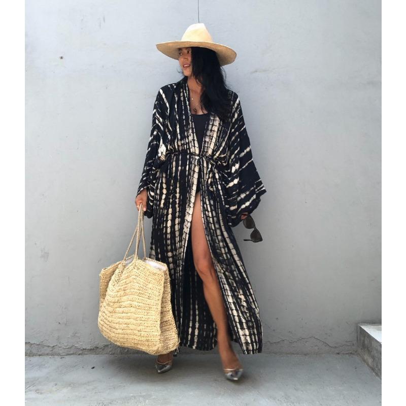Women's Fashion Spring Fall Colour Block Print Long Sleeve Loose Waistline Casual Dresses
