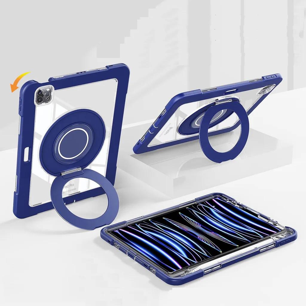 Чехол-подставка с вращением на 360 градусов для нового iPad A16 11-го/10-го поколения Air M3 M2 11-дюймовый Air5/4 Pro11 M4 Funda Бронированный противоударный чехол iPad 7th 10.2 2019 темно-синий