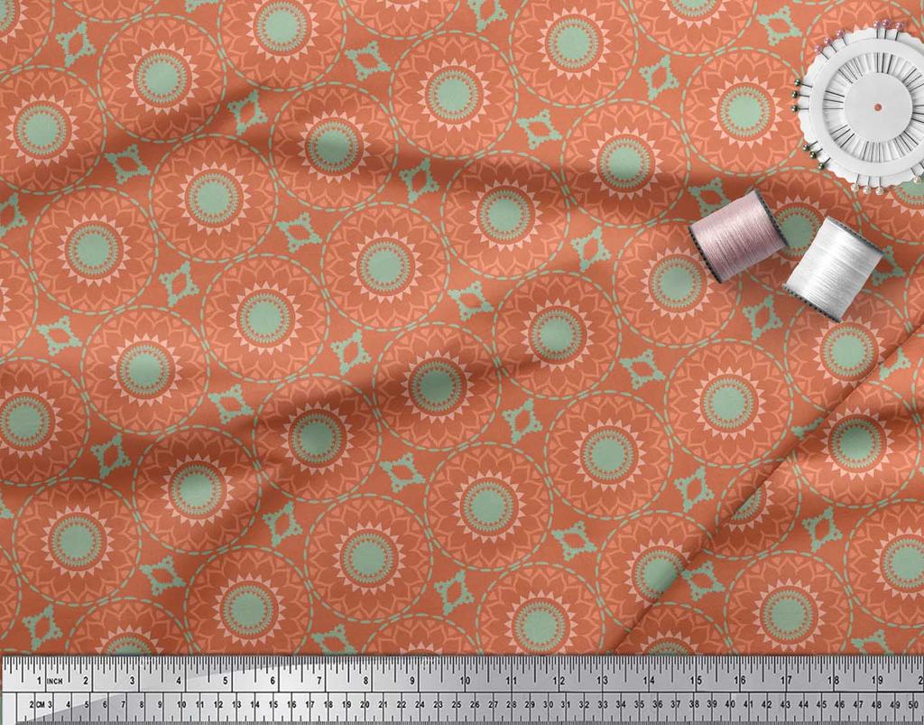 Soimoi Red Japan Crepe Satin Fabric Mandala Geometric Print Fabric by the Metre 42 Inch