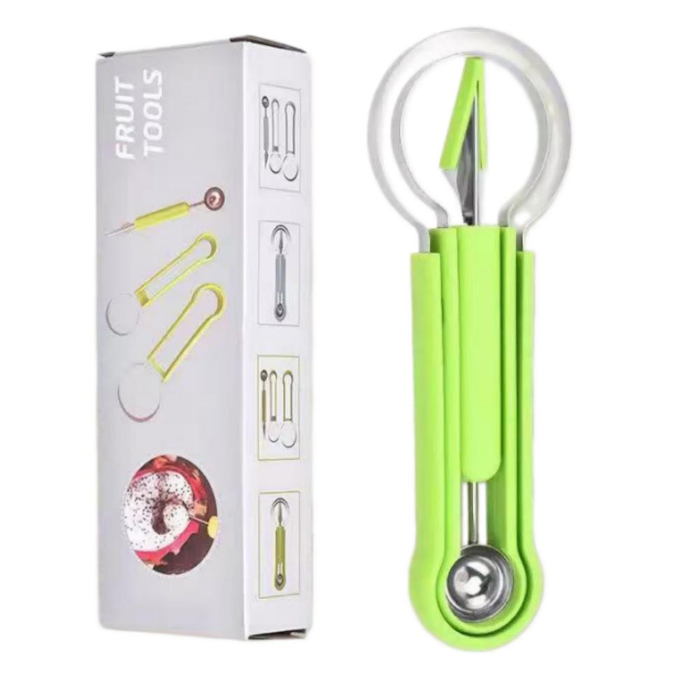 

Three-in-one fruit slicer, suitable for slicing, scooping and carving fruits. It is applicable to watermelons, cantaloupes, etc.