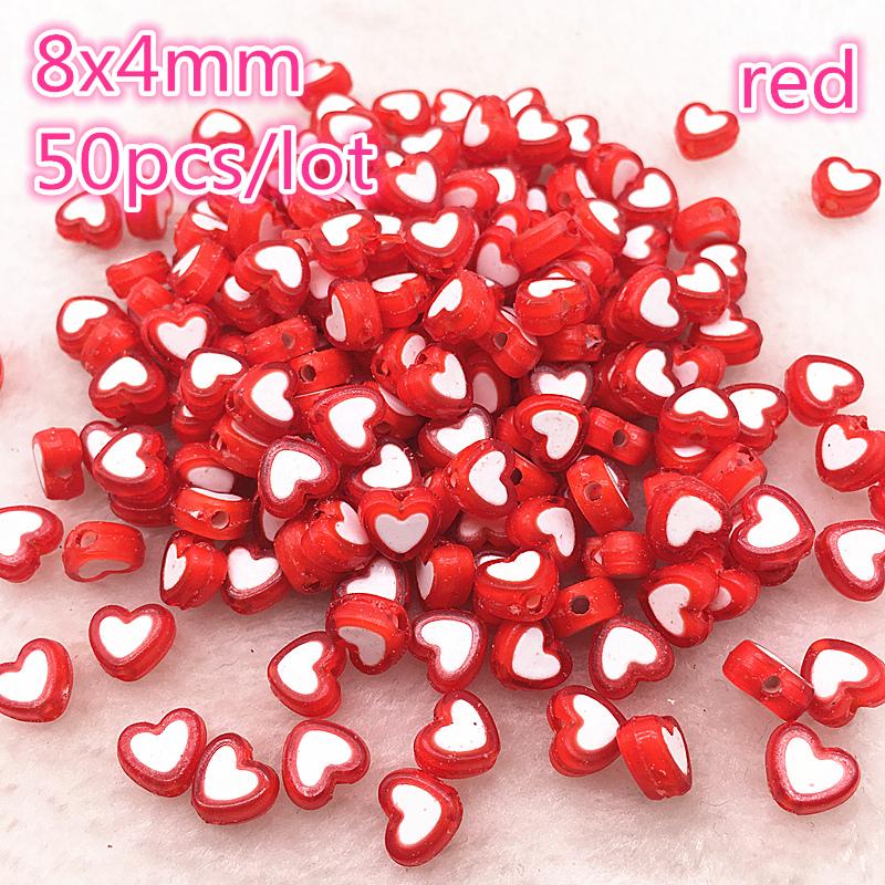 50pcs 8x4mm Love Acrylic Bead Loose Spacer Beads For Jewelry Making DIY Bracelet Accessories