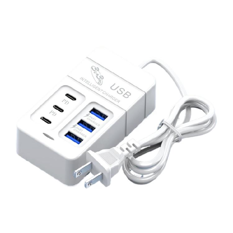 6-port Phone Charger Type C USB Desktop Wall Charging Adapter 35W Mobile Phone Power Outlet Extender Cable Dock