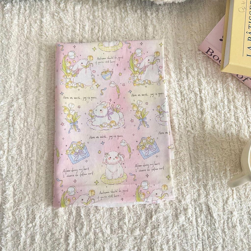 100% Cotton Digital Print Korean Cherry Bear Floral Fabric for Women's, Children's, Family Outfits & DIY Homewear