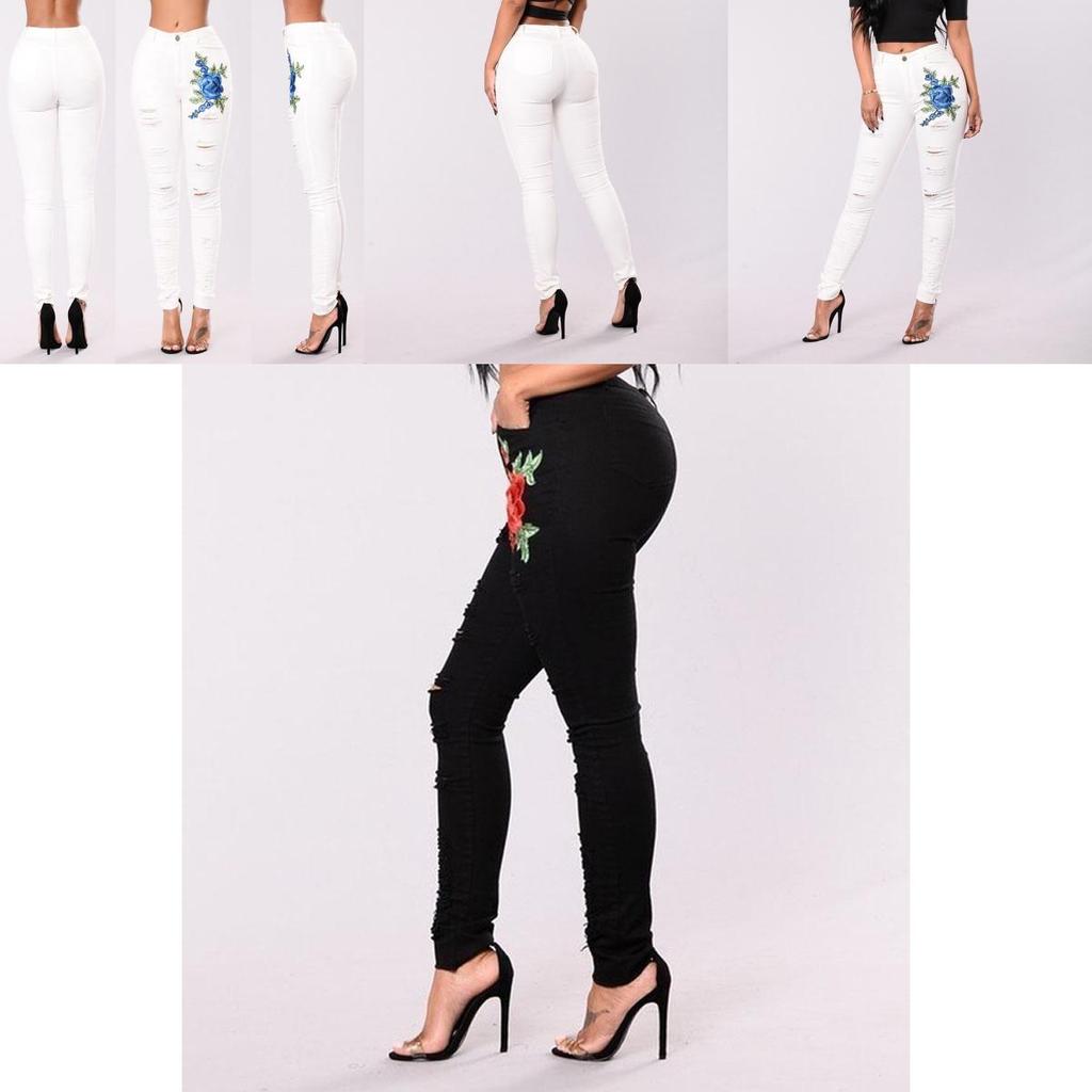 Jeans Skinny da Donna con Design Strappato e Vita Alta per Uso Casual e da Ufficio