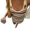 Women's Summer New European and American Style V-neck Contrasting Color Striped Suspender Knitted Short Dress