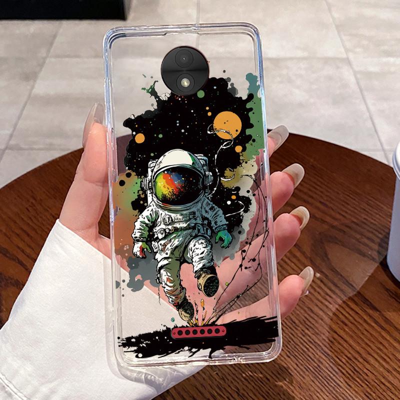 Casing For Motorola Moto C Plus Case Aesthetic Cute Cat Astronaut Transparent Soft Silicone Back Cover Moto C CPlus Phone Case