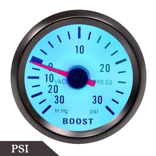 Car Gauge 52mm 2 Inch Turbo Boost Gauge -1~2 Bar / Vacuum Pressure Meter -30~30 PSI for Auto Blue Light Black Rim 12V