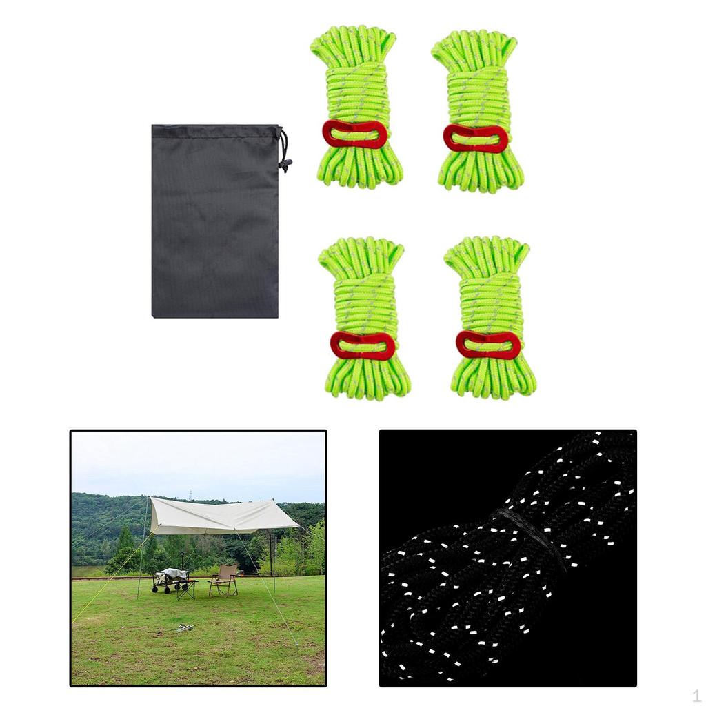4 Pieces Reflective Guy Lines Climbing Ropes Heavy Duty with Storage Bag Camp Tent Cords for