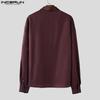 INCERUN Oversized Men Casual Long Sleeve Stitching Buttons Up Shirts Tops