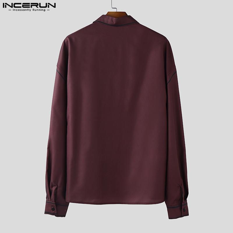INCERUN Oversized Men Casual Long Sleeve Stitching Buttons Up Shirts Tops