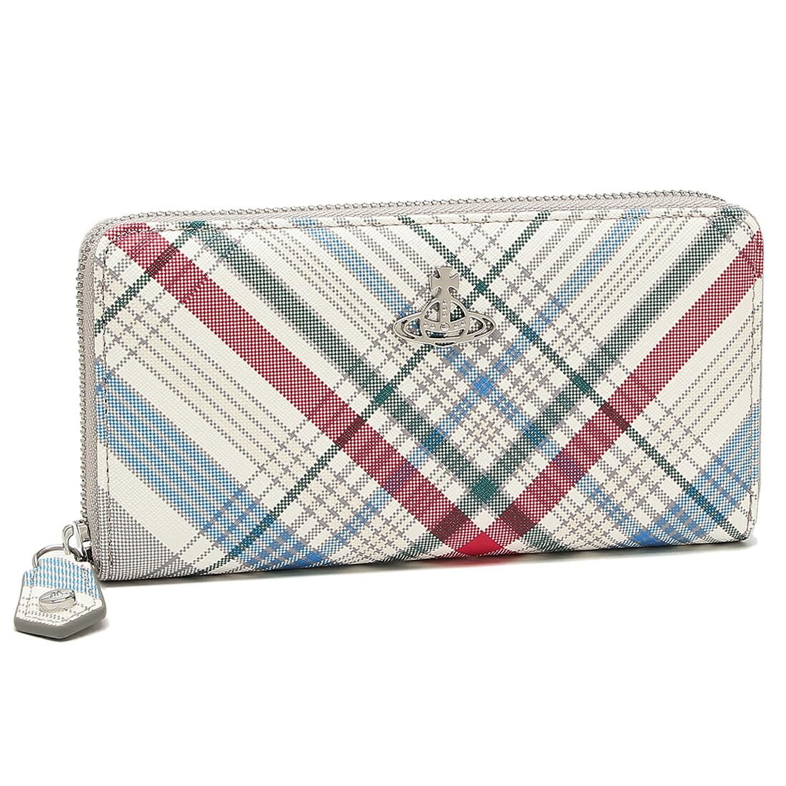 

Vivienne Westwood Saffiano Print Long Wallet with 51050023U L0057 Check Pattern Zip-Around Design, Multicolor, Women s, O101, [Used]