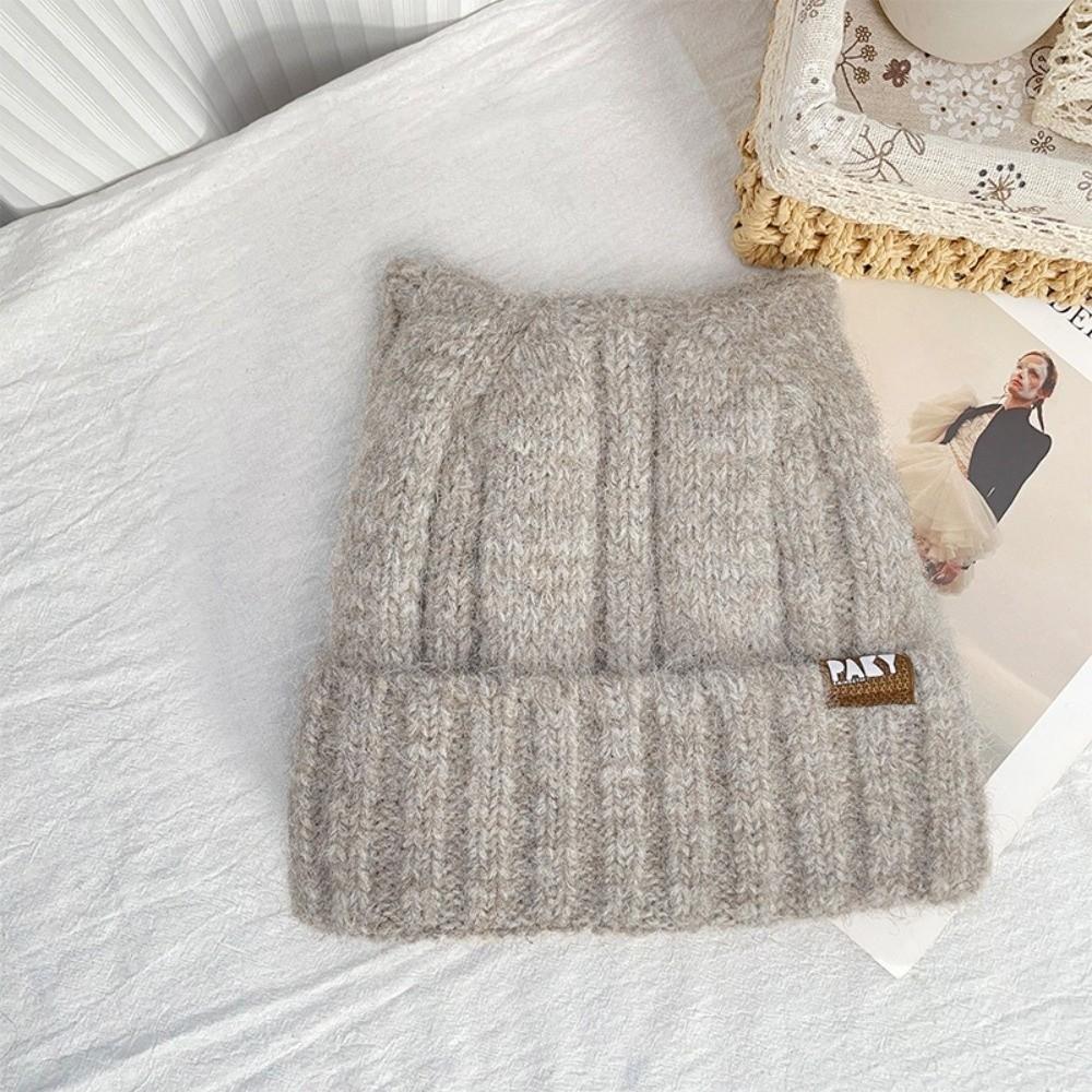 Windproof Cat Ears Hat Y2k Women Beanie Hats Casual Knitted Pullover Hat Outdoor