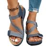 Sommer Neue Sandalen Nähgarn Keilabsatz Lässig Klettverschluss Gummiband Große Größe Sandalen
