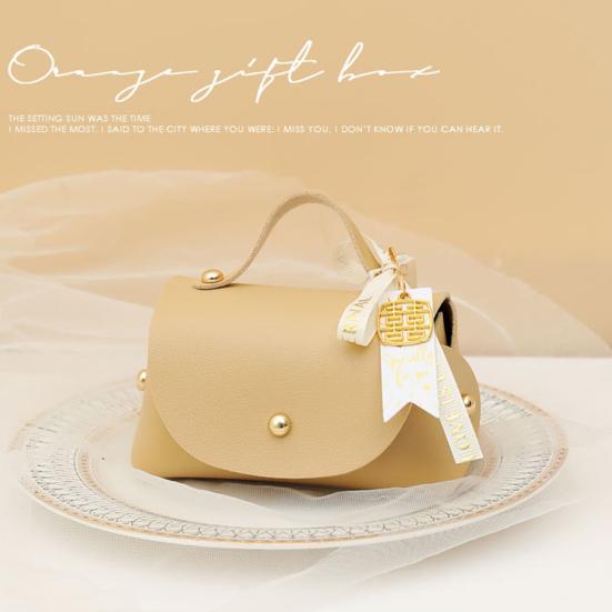 Packaging Box Ribbon Bow Handle Design Handbag Shape Faux Leather Wedding Favors Gift  Candy Bag Household Accessories