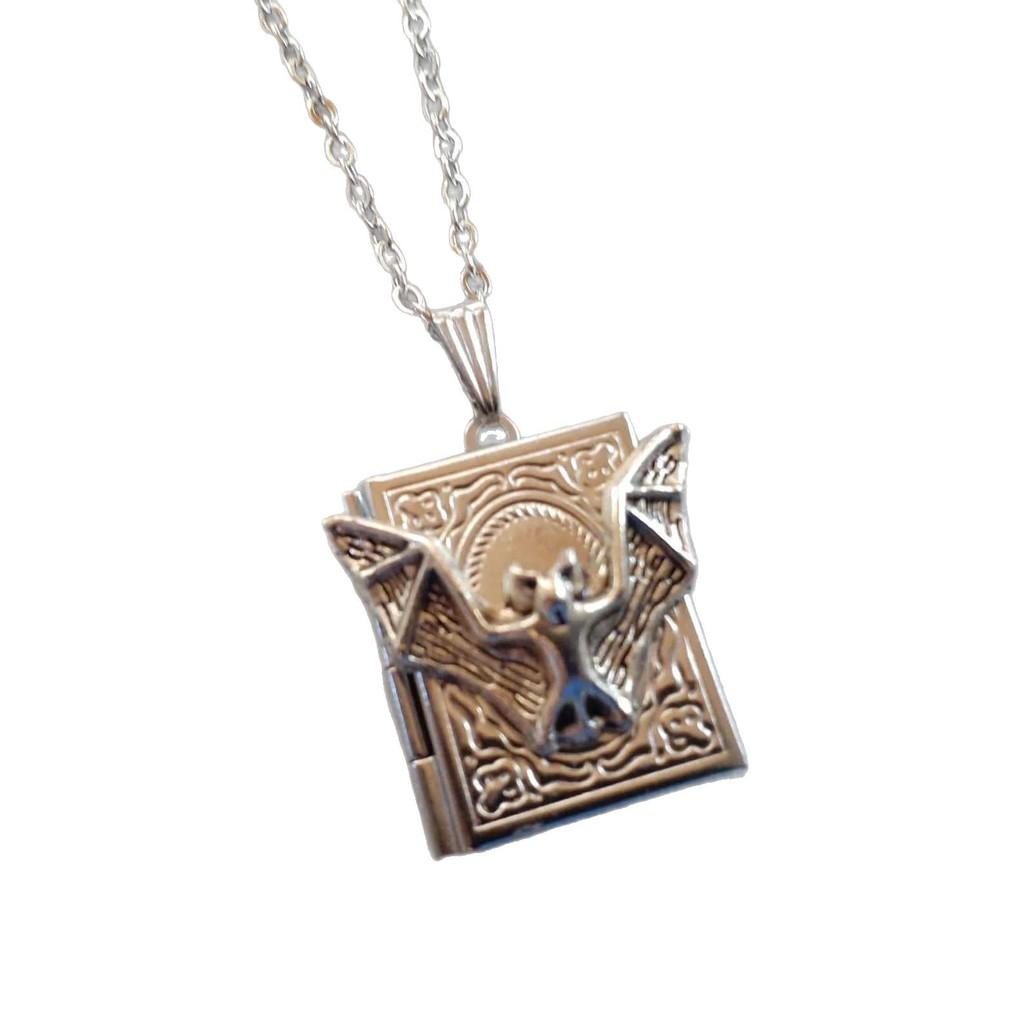 Gothic Punk Bat Book Chain Necklace For Women And Men With Alloy Material