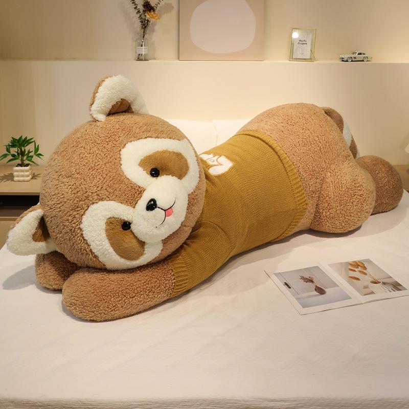 Large sweater cute raccoon throw pillow plush toy doll lying down raccoon doll girl soothing doll