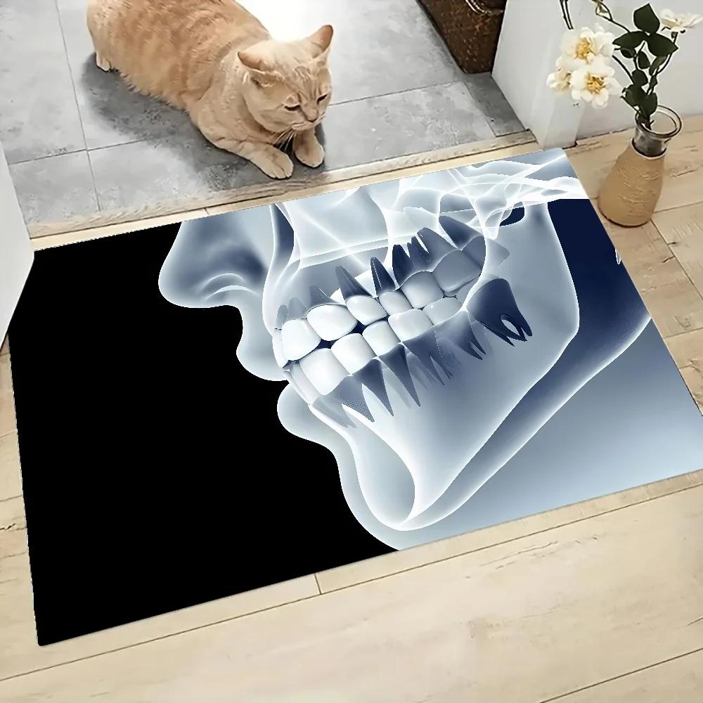 Dentist Tooth Anatomy Graphic Printed Flannel Doormat Dental Structure Non-Slip Bathroom Kitchen Entrance Carpet Floor Decor