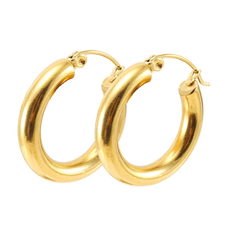 18K Gold Titanium Steel Hollow Hoop Earrings for Women - Versatile and Stylish