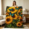 All Season Sunflower Butterfly Print Flannel Blanket Soft Warm Cozy Throw Blanket for Couch Sofa Bed Office Living Room Home Decorative