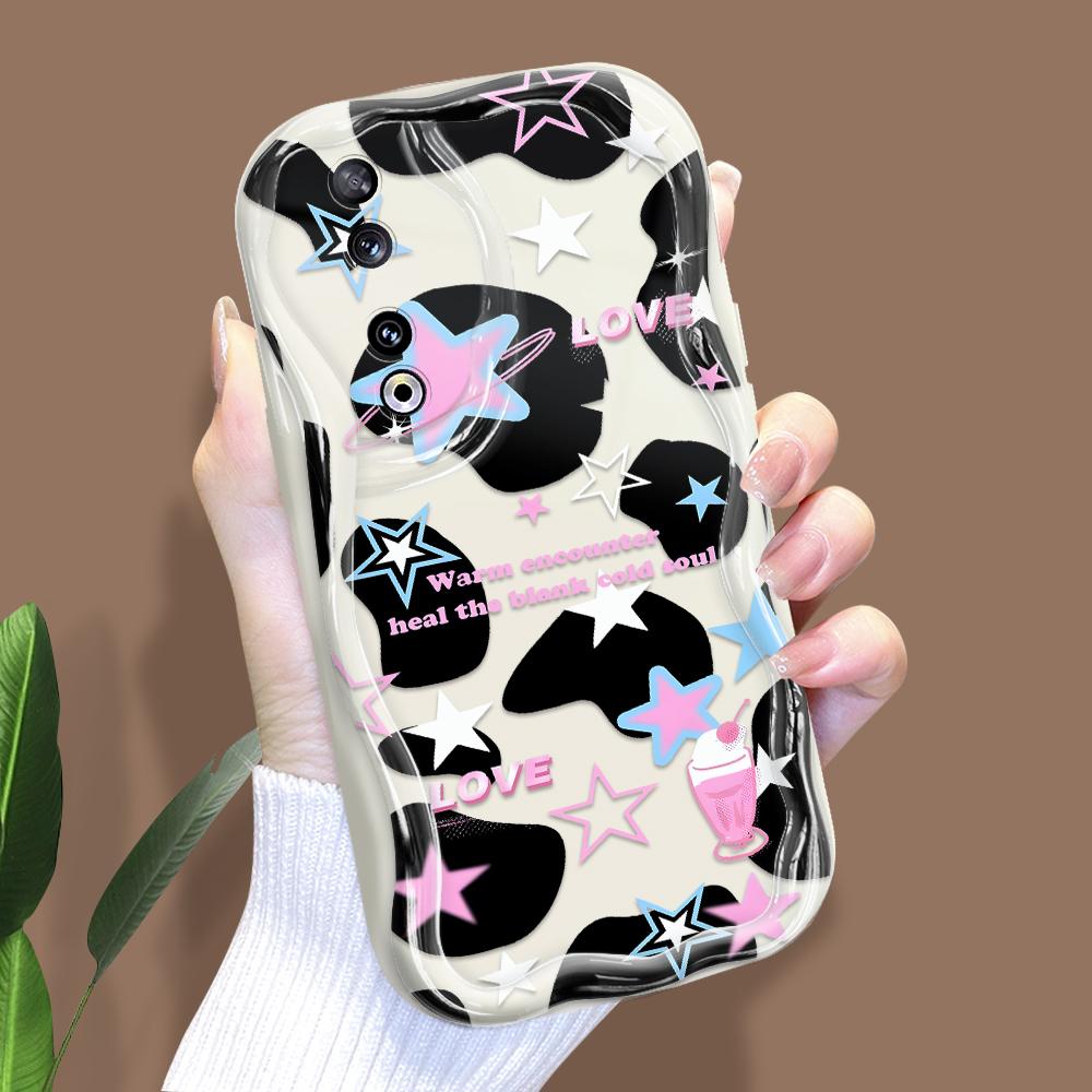 Søt tegneseriemønster kremteksturomslag Bølget kant mykt silikondeksel Telefondeksel til Huawei Honor Infinix Tecno iPhone