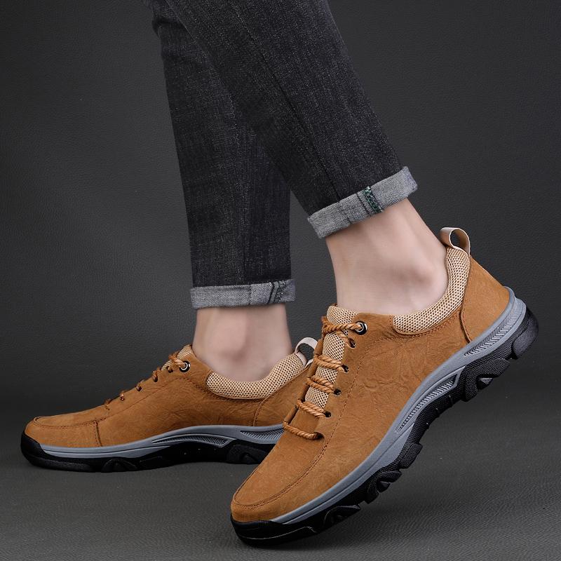 Genuine Leather Men Stylish Sneakers Men Lace-Up Breathable Casual Shoes Outdoor Male Comfortable Hiking Shoe Men's Travel Shoes