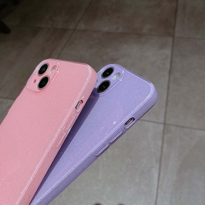 Solid Color Crystal Glitter Phone Case for IPhone 16 15 13 14 Plus 12 11 Pro Max Soft Silicone Candy Jelly Protective Back Cover
