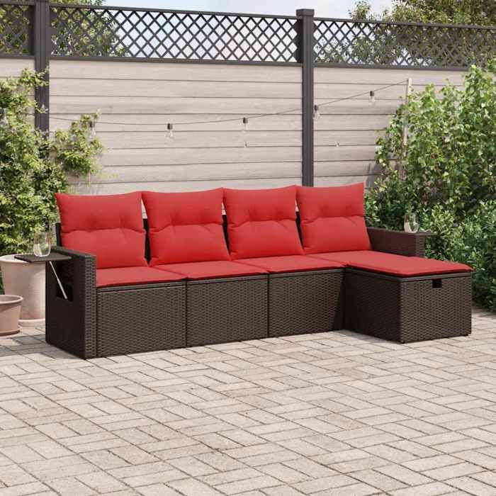 VidaXL Salon de jardin avec coussins 5 pcs marron résine tressée 3325470