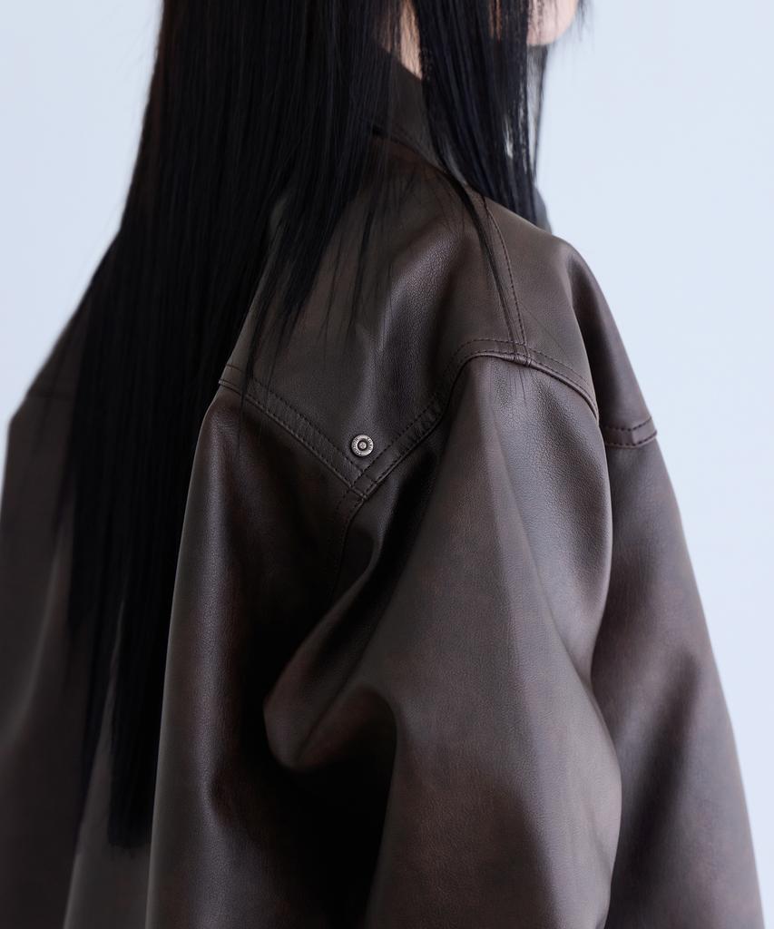 Londonda Faux Leather Shirt Jacket, Brown