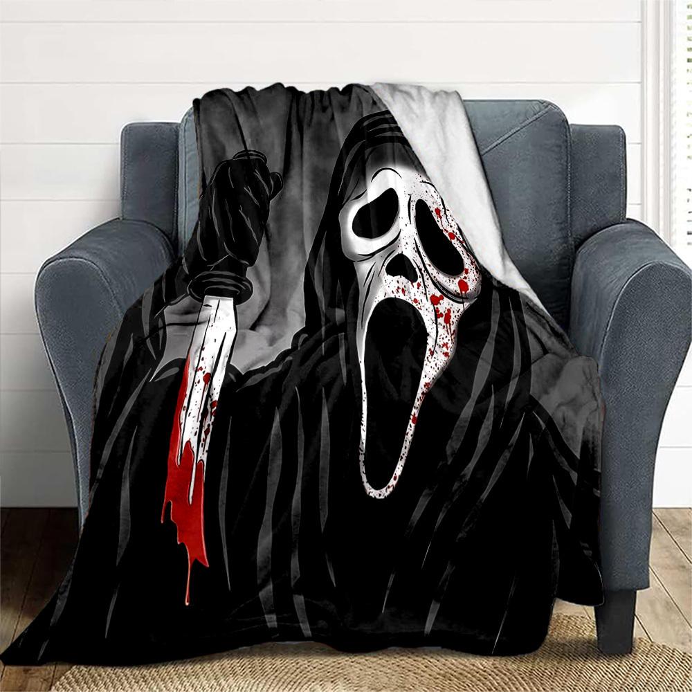 1PC Ghostface Scream Outdoor Flannel Throw Blanket - HD Printed Lightweight Soft Warm All-Season Blanket for Sofa, Bed, Travel, Camping 038