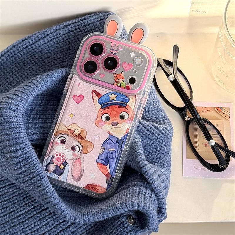 Cartoon Judy Nick Police Uniform Stand Case for iPhone 17/16 Pro Max/15/14