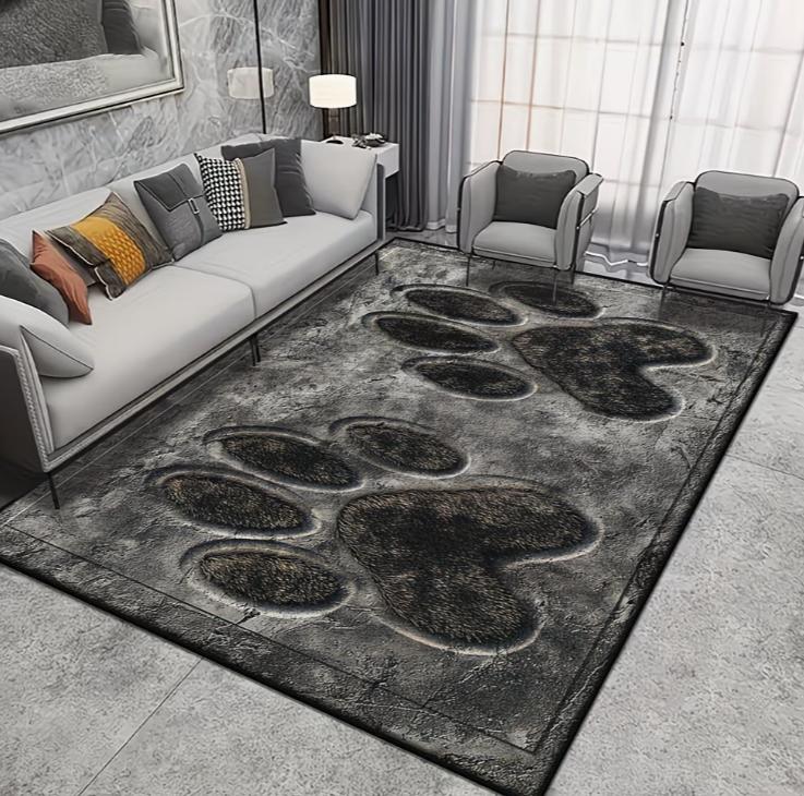 Christmas Decoration, Gray High-End Design Dog Paw Pattern Carpet, and Easy To Clean Large Floor Mat, Porch Garden Foot Mat