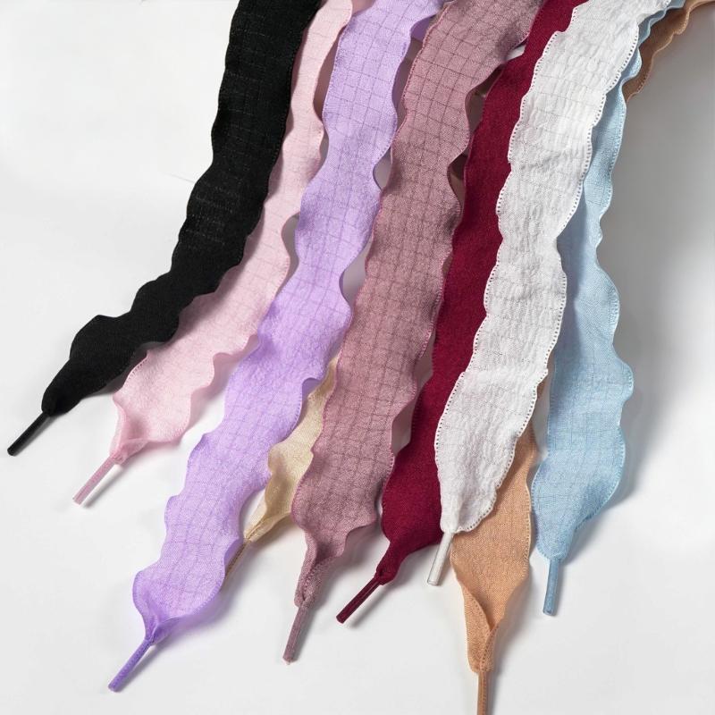 Decorative Footwear Laces 140cm/55.12in Flat Fabric Ruffle Ribbons for Canvas Footwear and Daily Outfit Styling Pair