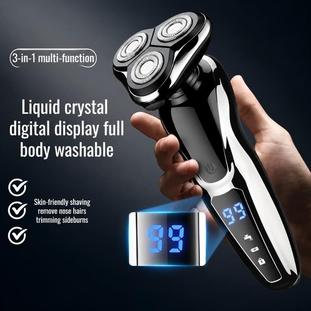 LCD Display Electric Shaver Triple Shaving Heads 4 In 1 Shaver Nose Hair Trimmer Beard Shaving