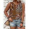 Damen Tanktop T-Shirt mit Print und gemusterten kurzen Ärmeln, ärmelloses Damen Rundhals-T-Shirt