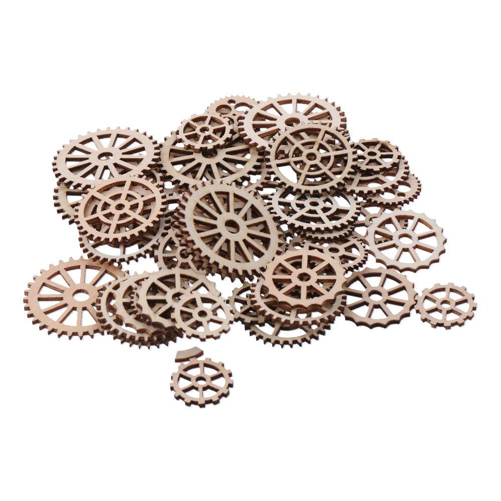 Blank Gear Slices Wood Wooden Gear Wheels Brown Wooden Slices Craft Wheels for DIY