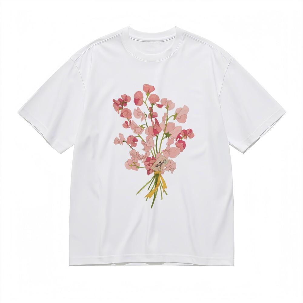 

Women s T-shirt With Pink Blossom Bouquet Graphic Unisex White 100% Cotton Tops 4XL