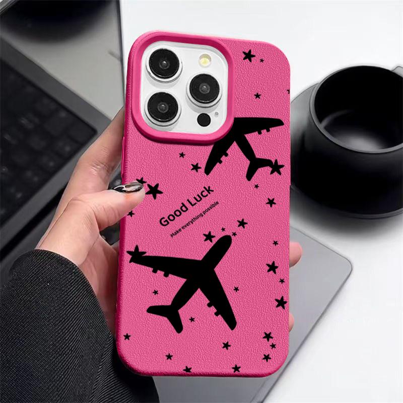 Airplane Pattern TPU Leather Texture Case For iPhone 16 Pro Max 15 Pro 14 13 12 11 Soft Matte Shockproof Lens Protection Slim Phone Cover