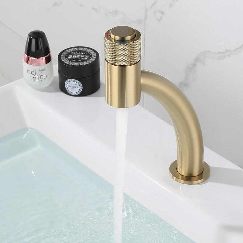 Gebürstetes Gold Messing Badezimmerarmatur Grau Kreativ Mode Waschbeckenarmatur Einzel Loch Warm und Kalt Gesicht Waschen Becken Toilettenarmatur