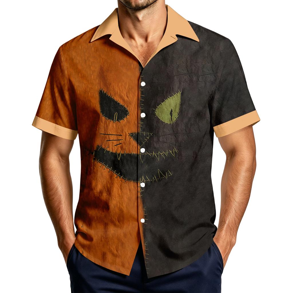 Men's Casual Short Sleeve Shirt with Halloween Print for Parties and Everyday Wear