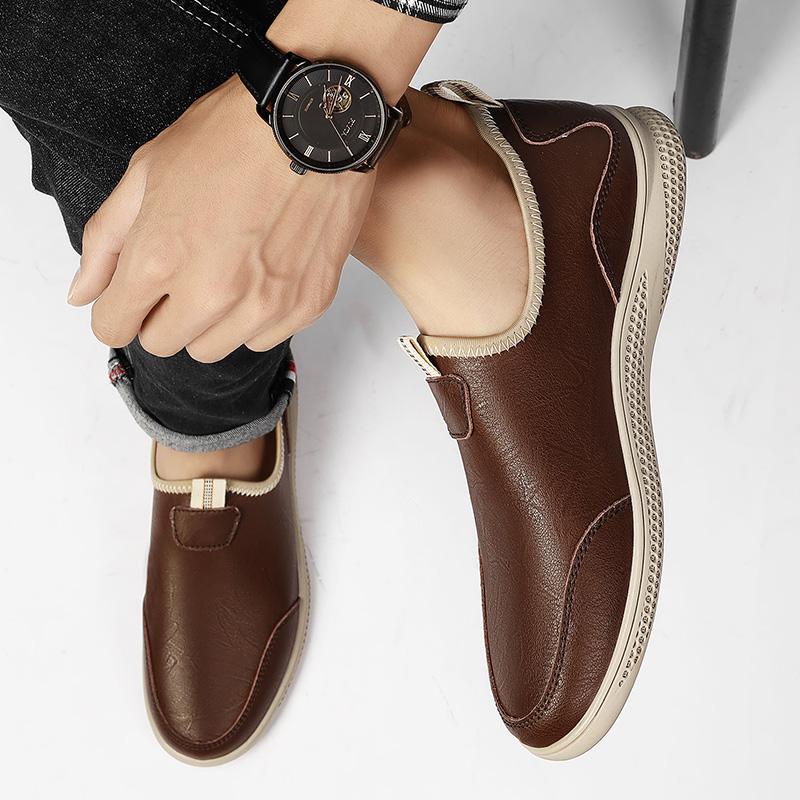 Fashion New Casual Men Shoes Adult Male Footwear Handmade Boat Shoes Leather Male Loafers Men Design Moccasin Fashion Slip on Soft Flat