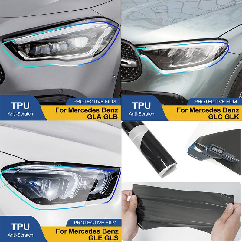 Für Mercedes Benz GLA/GLB/GLC/GLK/GLE/GLS Vorgeschnittenes TPU Scheinwerfer PPF Rauchschwarz Hochglanz Kratzfestes Schutzvinyl